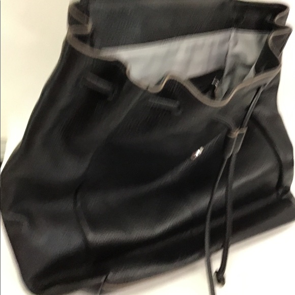 Isaac Mizrahi Black Leather Drawstring Backpack-NWOT - Picture 3 of 14